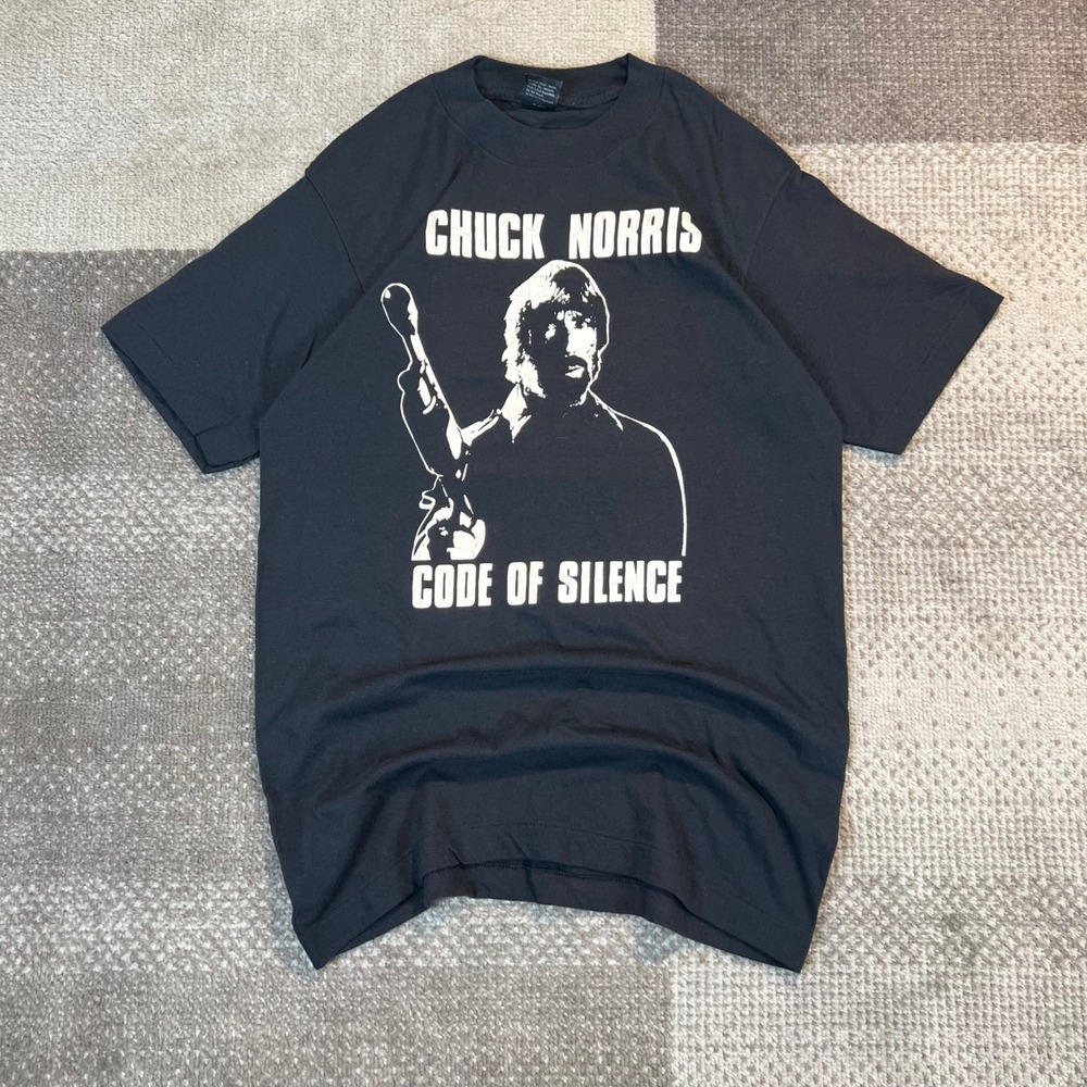 Vintage Chuck Norris Code of Silence Promo T-Shirt Anvil Black Men M HBO 80s